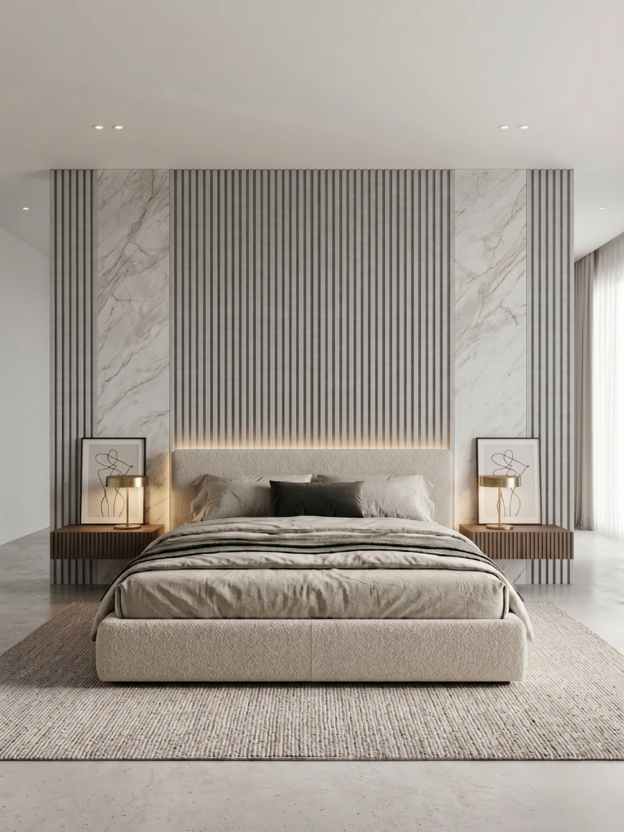 White linen WPC Fluted 3D Wall Panels |  42.9 sq. ft./Box