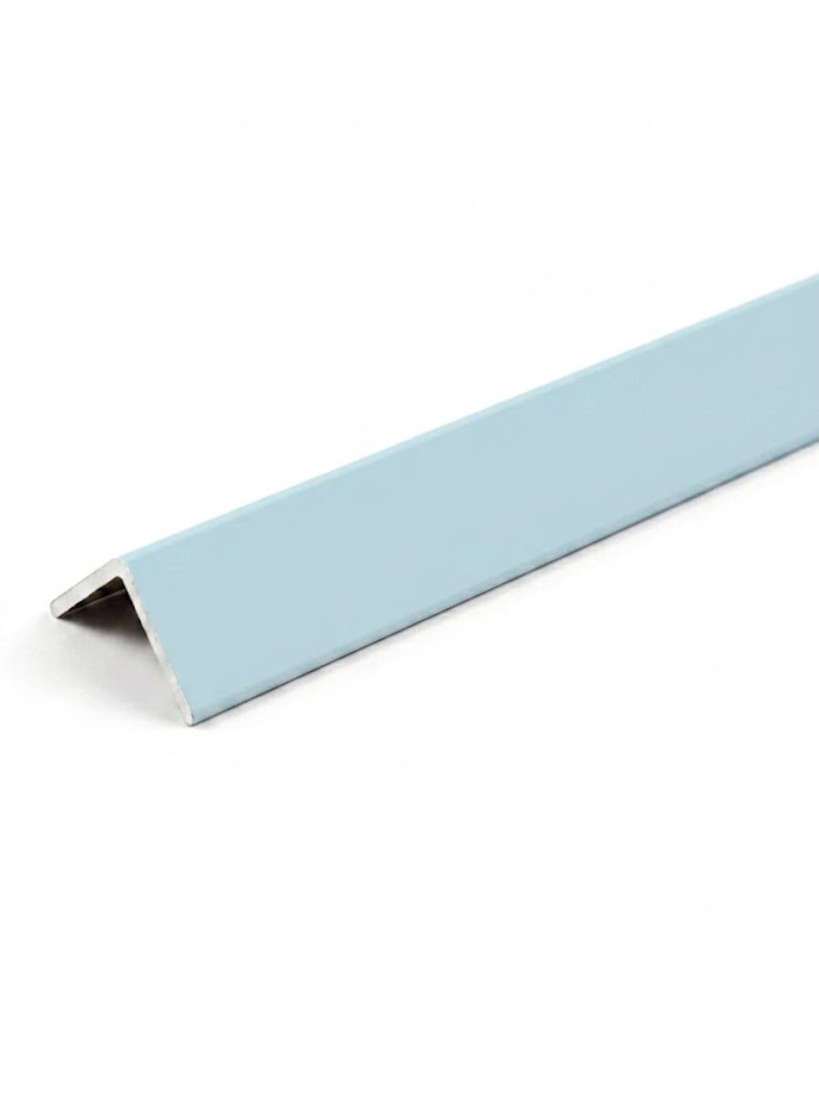 Light blue smooth corner trim for acoustic and fluted wall panels