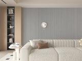 White linen WPC Fluted 3D Wall Panels. Wall Panel Market. Living Room Design With WPC Fluted Wall Panels