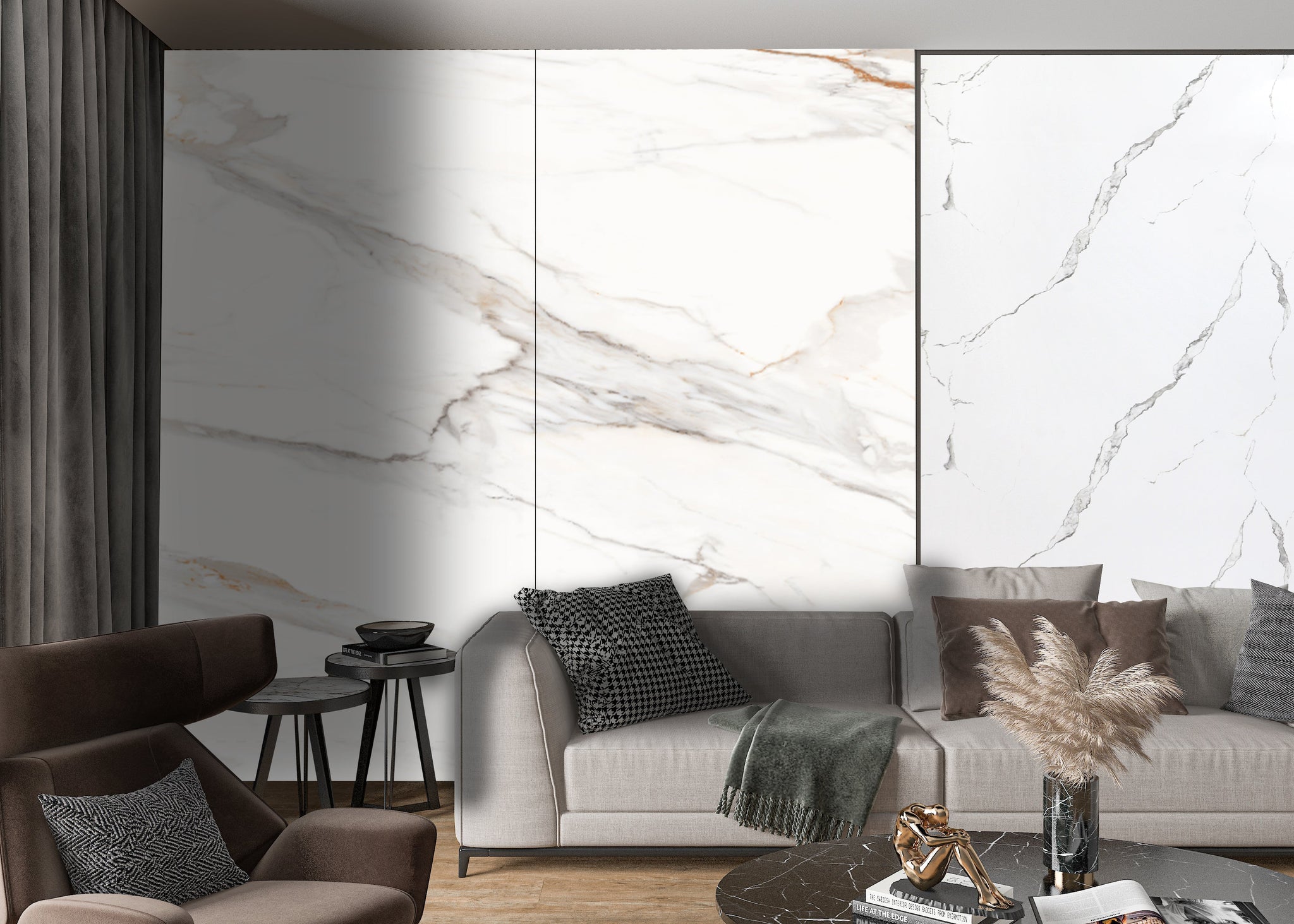 Amber Vein Luxury Marble Veneer Wall Panels - Seamless Connection | Book Match Design