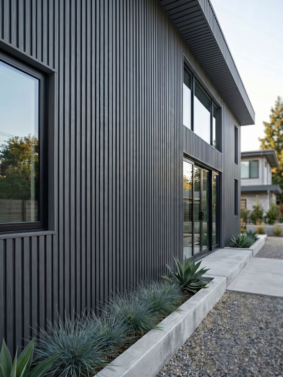 Gray WPC cladding panels for outdoor wall decoration