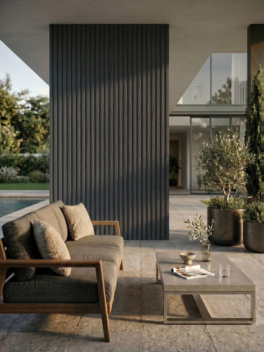 Weather resistant gray exterior composite cladding boards