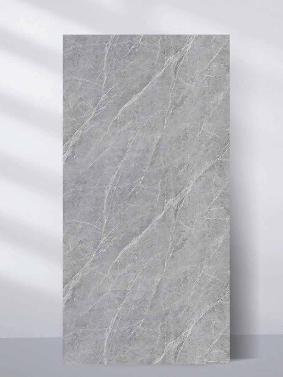 Full 4x8 ft ash gray marble PVC wall panel with fine white veining