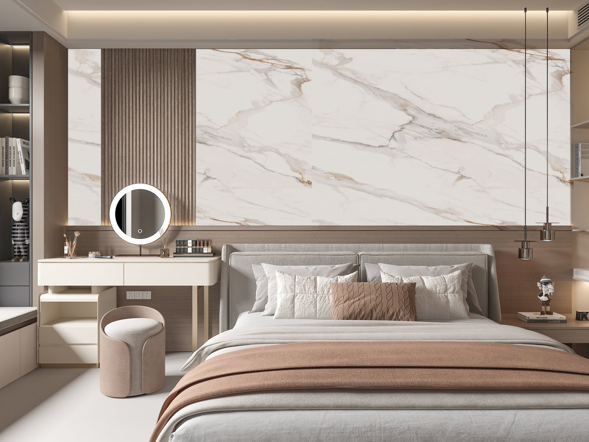 Amber Vein Luxury Marble Veneer Wall Panels - Seamless Connection | Book Match Design