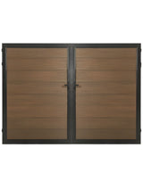 Walnut composite panel fence gate 10 ft wide 6 ft high modern outdoor privacy gate