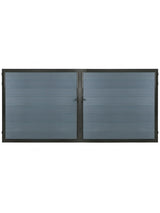 12ft x 6ft WPC double fence gate with gray wood-grain horizontal panels, black frame and center handles