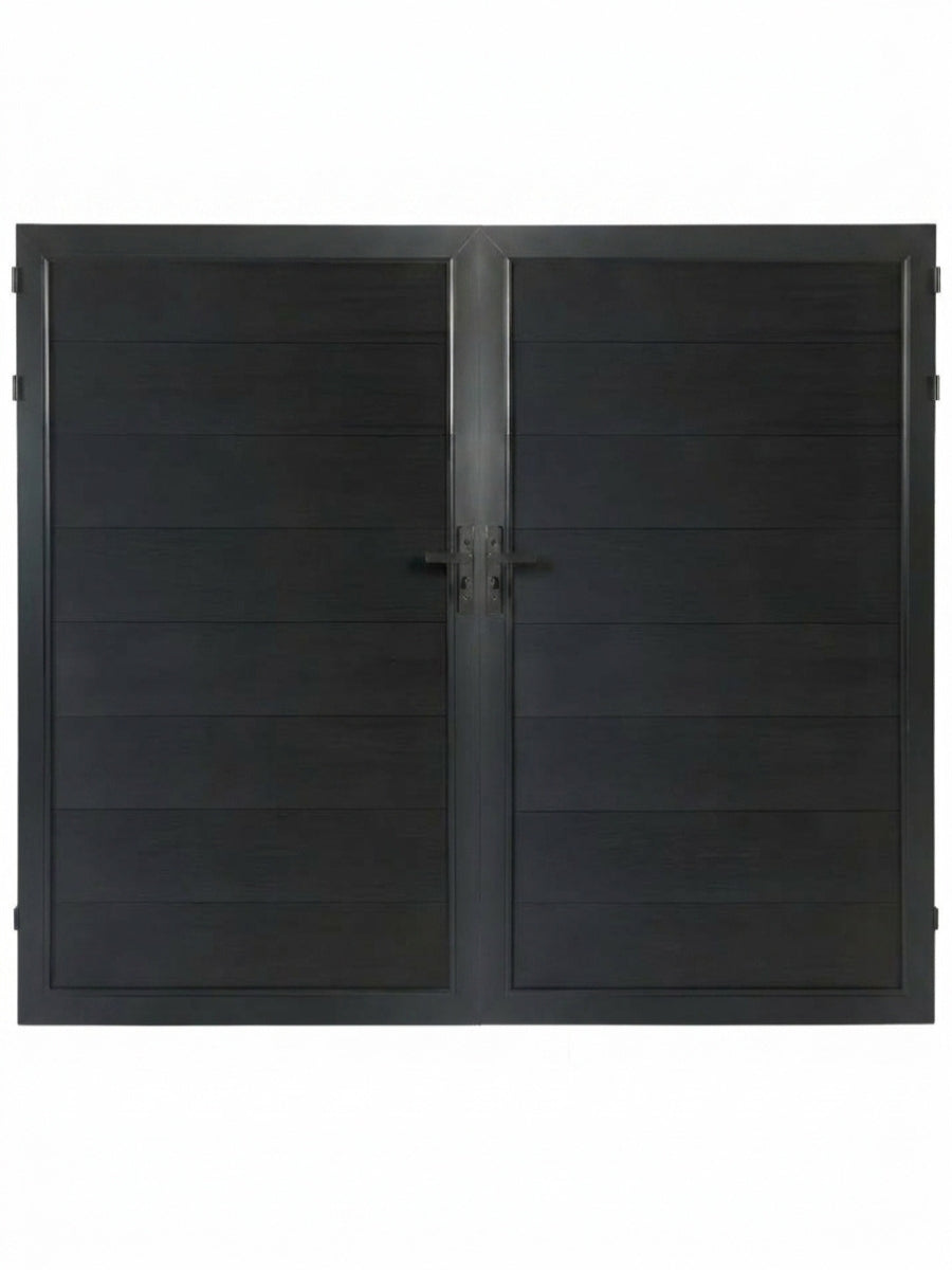 8ft x 6ft WPC double fence gate in black with horizontal panels, matching black frame and center handles