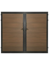 8ft x 6ft WPC double fence gate with brown wood-grain horizontal panels, black frame and center handles