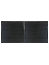 12ft x 6ft black WPC double fence gate with horizontal privacy panels, black metal frame, hinges, and center locking hardware.