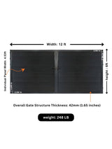 12ft x 6ft black WPC double fence gate dimension diagram showing 42mm frame thickness, 4.53ft individual panel width, and 248 lb total weight.
